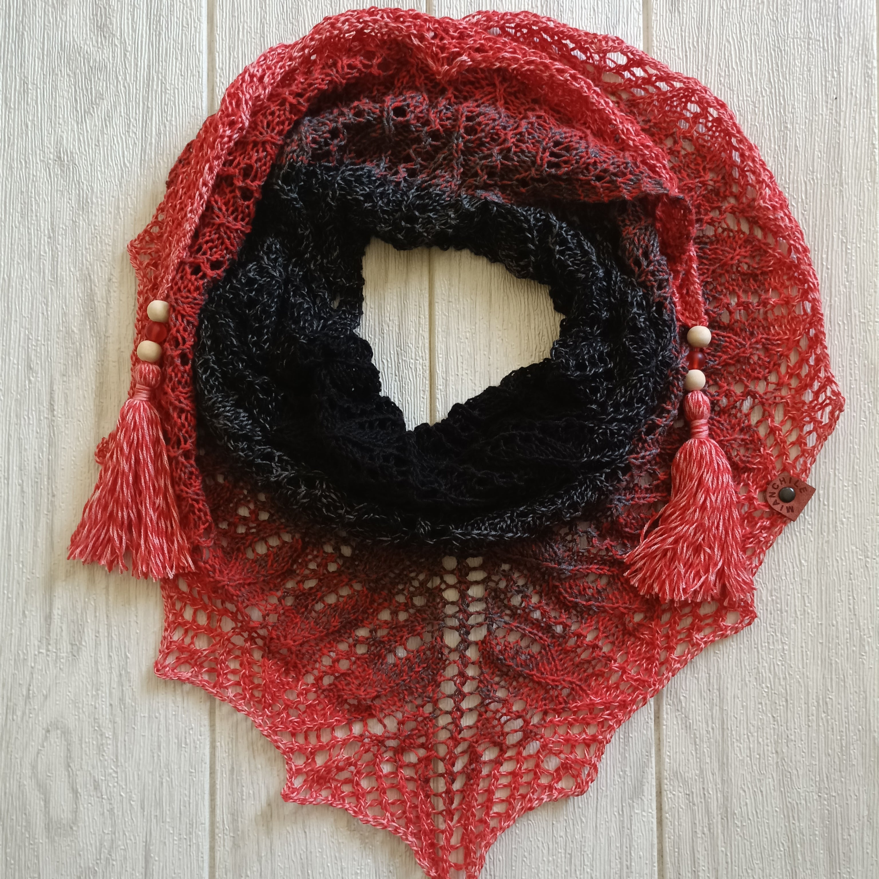 Cuello efecto encaje Negro/Rojo